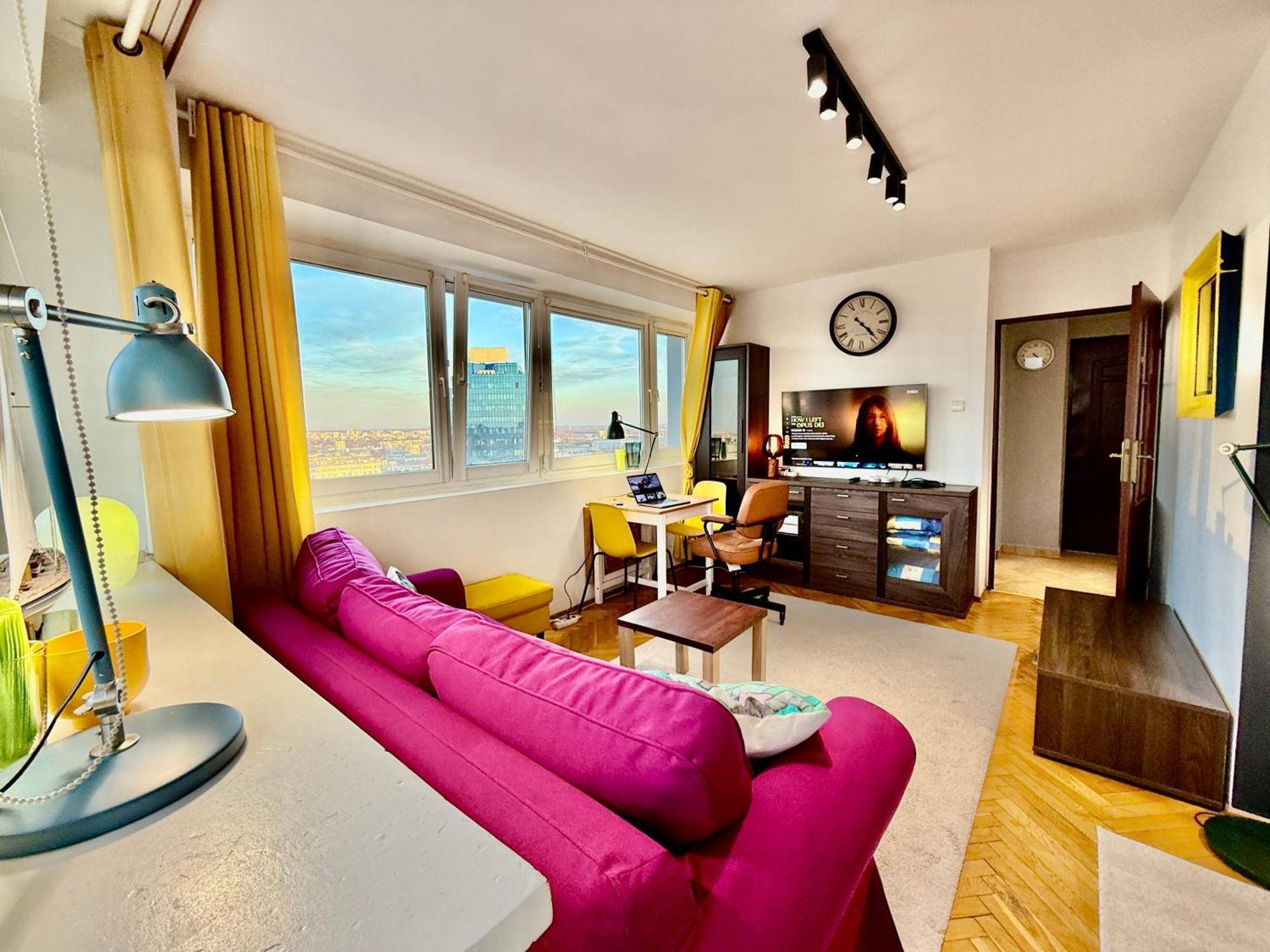 Super Apartment Yellow 2X Metro Fast Wifi 1 Gbs Netflix Panorama Miasta Varsó Kültér fotó